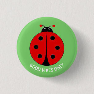 Macaron Rond 2,50 Cm Good Vibes Lady Bug sur Lime Green