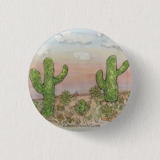 Macaron Rond 2,50 Cm Goupille de cieux de désert de cactus petite (Devant)