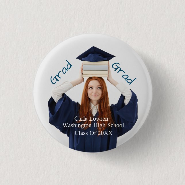 Macaron Rond 2,50 Cm graduation fille personnalisée photo simple script (Devant)