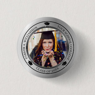 Macaron Rond 2,50 Cm Graduation Photo Silver Tone Grad Classe Casquette