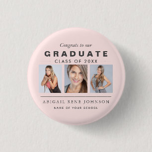 Macaron Rond 2,50 Cm Graduation rose pâle Collage photo personnalisée