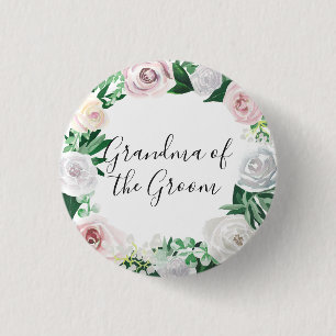 Macaron Rond 2,50 Cm Grand-maman verte blanche florale d'aquarelle du
