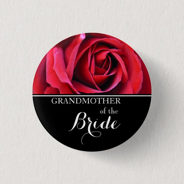 Macaron Rond 2,50 Cm Grand-mère de la mariée Mariage Rouge Roses Bouton (Devant)