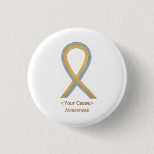 Macaron Rond 2,50 Cm Gray and Gold Angel Awareness Ribbon Button Pins
