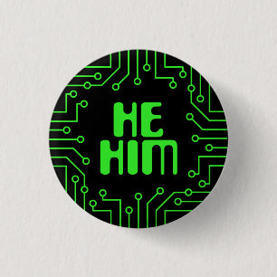 Macaron Rond 2,50 Cm Green Circuit Board Il/Lui Pronounouns