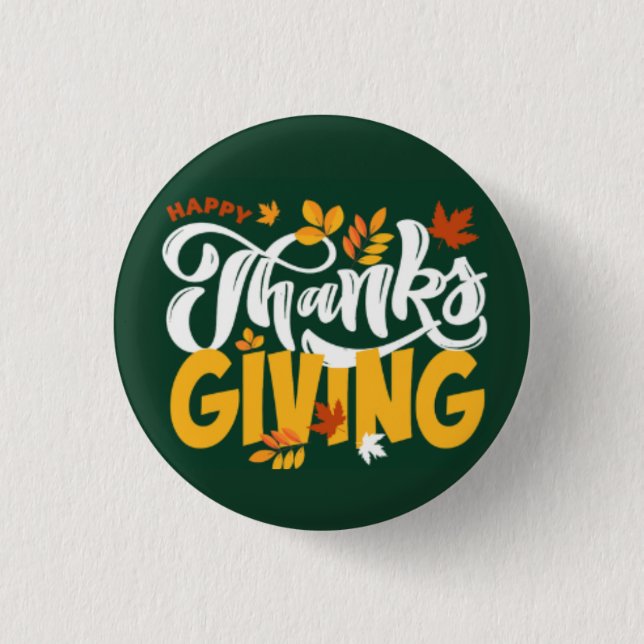 Macaron Rond 2,50 Cm Green & Yellow Thanksgiving Pin Button (Devant)