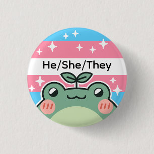 Macaron Rond 2,50 Cm Grenouille à drapeau transgenre Pronoun personnali