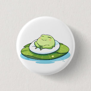 Macaron Rond 2,50 Cm Grenouille endormie sur un nénuphar Design Kawaii