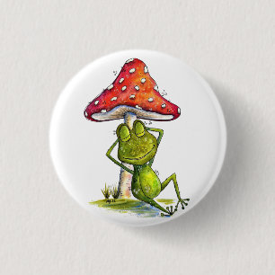 Macaron Rond 2,50 Cm Grenouille fantaisiste endormie sous un champignon
