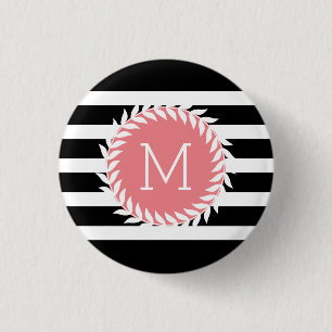 Macaron Rond 2,50 Cm Grilles noires et blanches monogrammes et couronne
