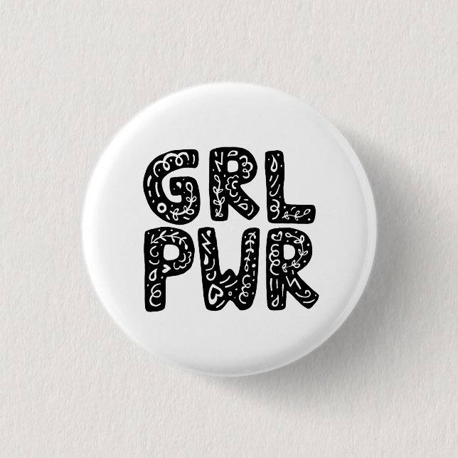 Macaron Rond 2,50 Cm GRL PWR Girl Power Typography Art (Devant)