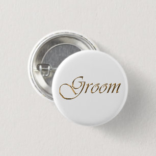 Macaron Rond 2,50 Cm Groom, script or élégant calligraphie bouton ép