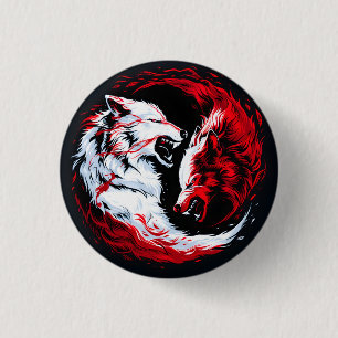 Macaron Rond 2,50 Cm Guerrier loup cosmique rouge blanc