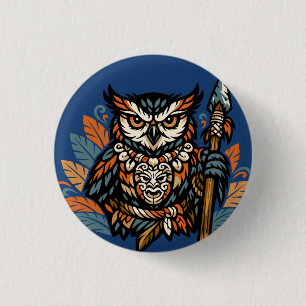 Macaron Rond 2,50 Cm Guerrier tribal du hibou, gardien de la nuit