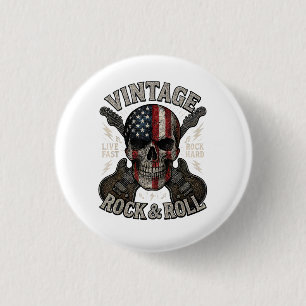 Macaron Rond 2,50 Cm Guitare Drapeau Américain Crâne Rock Vintage Retro