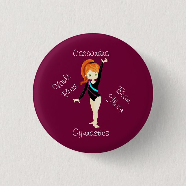 Macaron Rond 2,50 Cm Gymnastique Cheveux de gingembre, Yeux verts, Lion (Devant)