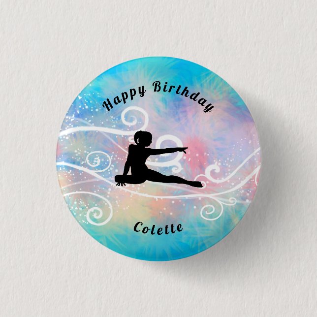 Macaron Rond 2,50 Cm Gymnastique / Danse Joyeux Anniversaire Custom Swi (Devant)