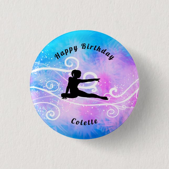 Macaron Rond 2,50 Cm Gymnastique / Danse Joyeux Anniversaire Custom Swi (Devant)