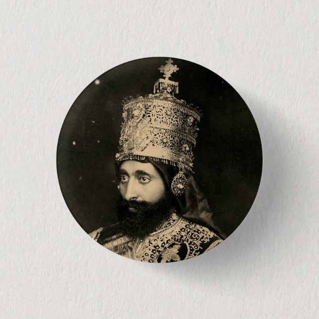 Macaron Rond 2,50 Cm Haile Selassie - Jah - Messie - Bouton Rastafari (Devant)