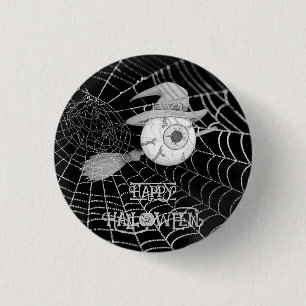 Macaron Rond 2,50 Cm Halloween balai sorcière, globe oculaire effrayant
