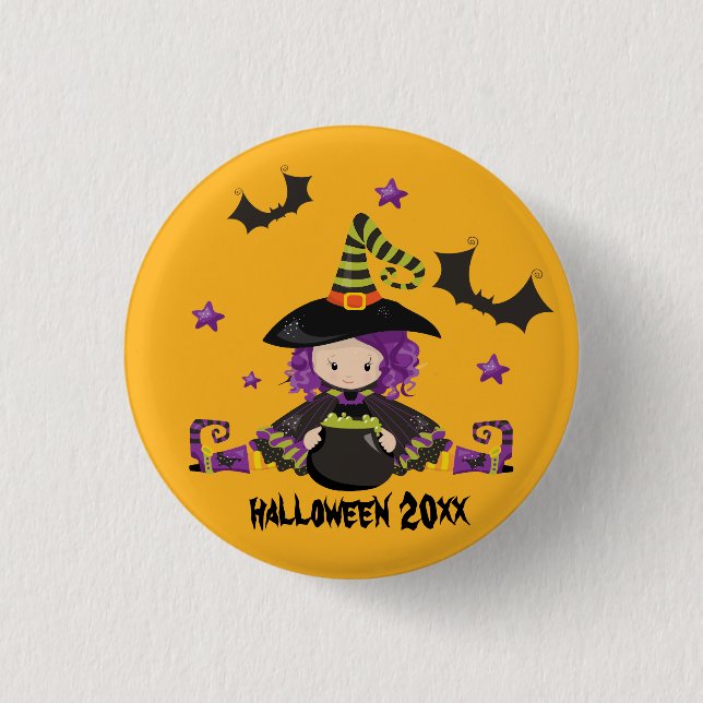 Macaron Rond 2,50 Cm Halloween Cartoon sorcière chauves-souris Cauldron (Devant)