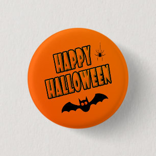 Macaron Rond 2,50 Cm Halloween heureux, batte mignonne noire et orange