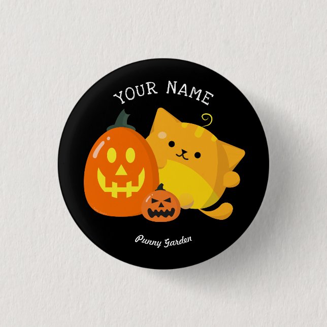 Macaron Rond 2,50 Cm Halloween personnalisable - chat de citrouille (Devant)