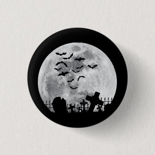 Macaron Rond 2,50 Cm Halloween Pleine lune Cimetière Bats Éffrayants