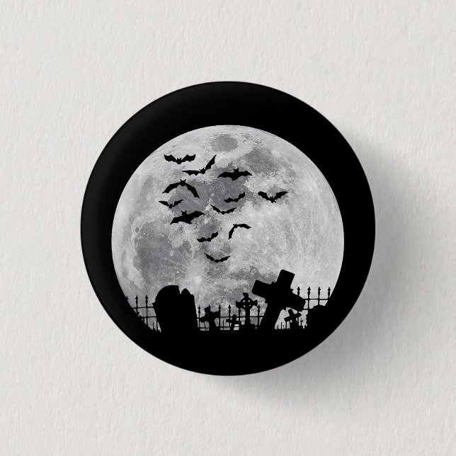 Macaron Rond 2,50 Cm Halloween Pleine lune Cimetière Bats Éffrayants (Devant)