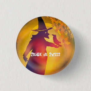 Macaron Rond 2,50 Cm Halloween Witch and Black Bird Trick or Tweet 