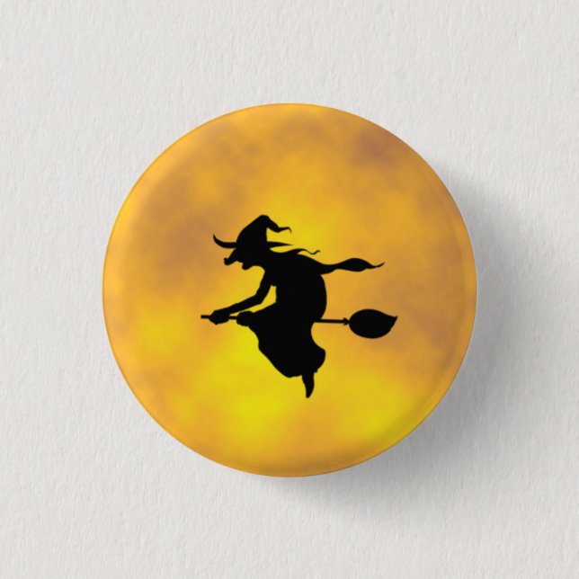 Macaron Rond 2,50 Cm Halloween Witch sur un bouton balai (Devant)