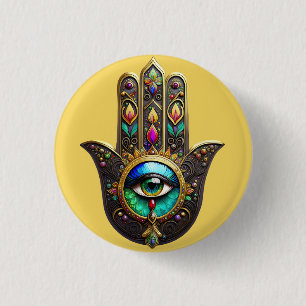 Macaron Rond 2,50 Cm Hamsa Brun Doré Coloré Troisième Œil Arc-en-ciel