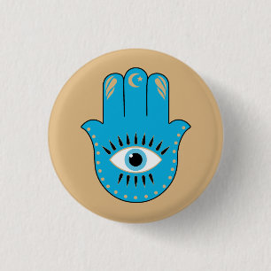 Macaron Rond 2,50 Cm Hamsa main Grec mal Oeil bleu