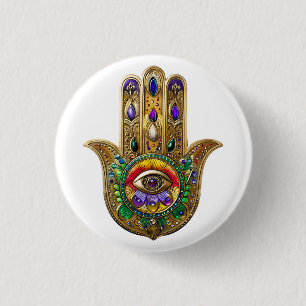 Macaron Rond 2,50 Cm Hamsa peint or Améthyste Rubis Troisième Œil