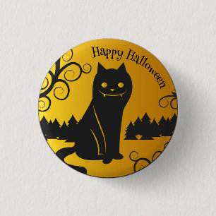 Macaron Rond 2,50 Cm Happy Halloween Éffrayant Chat noir   Bouton de br