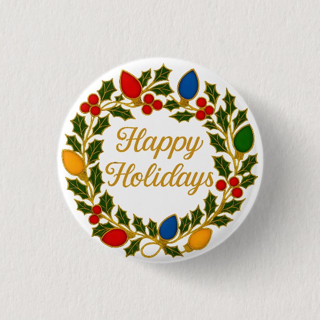 Macaron Rond 2,50 Cm Happy Holidays Wreath Christmas Lights and Holly (Devant)