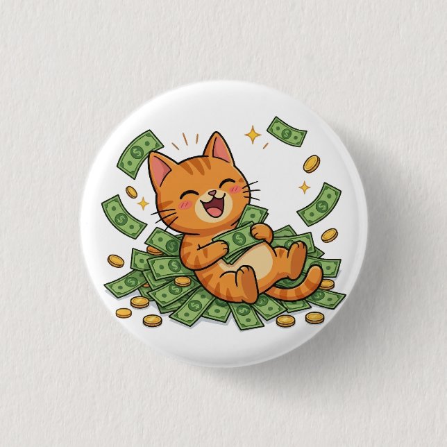 Macaron Rond 2,50 Cm Happy Money Cat Button (Devant)