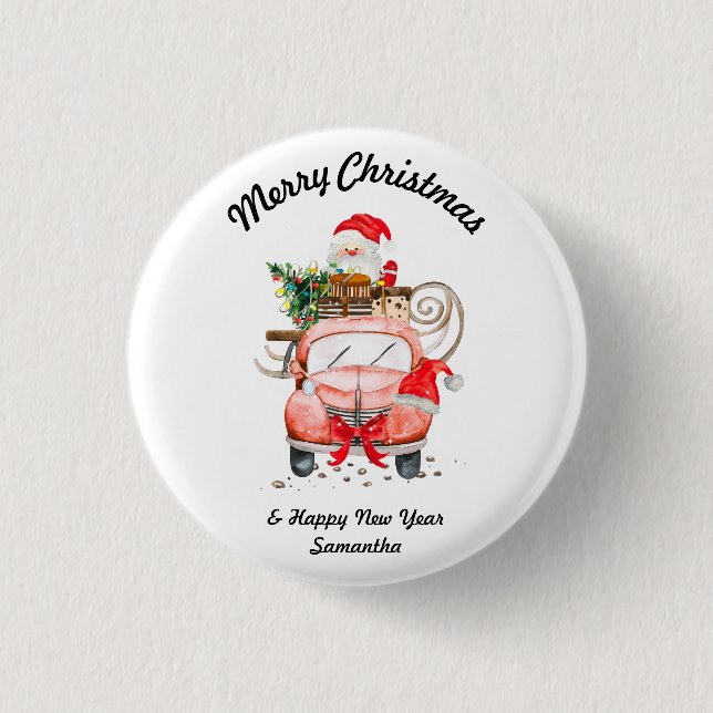 Macaron Rond 2,50 Cm Happy new year Santa gifts merry Christmas (Devant)