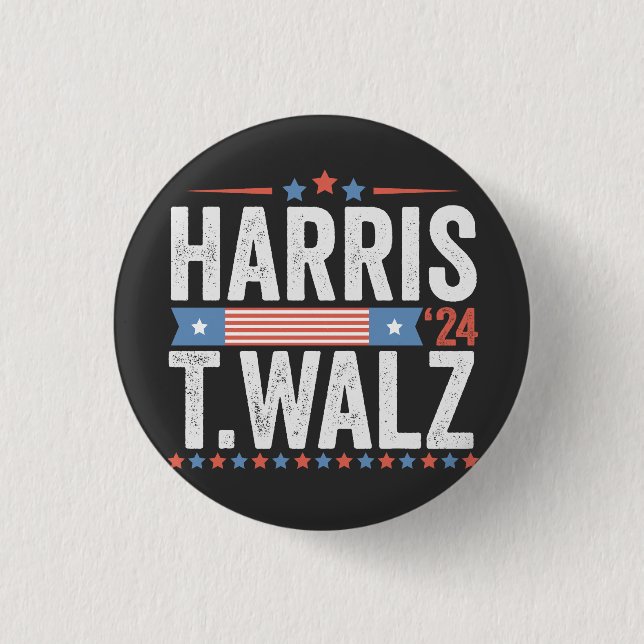 Macaron Rond 2,50 Cm Harris Walz Élection 2024 Kamala Tim Waltz (Devant)