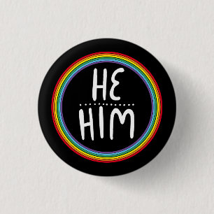 Macaron Rond 2,50 Cm HE/HIM Pronouns Rainbow Handlettered Minimal