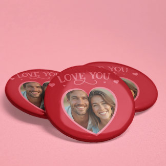 Macaron Rond 2,50 Cm Heart Photo LOVE YOU Don de Valentine