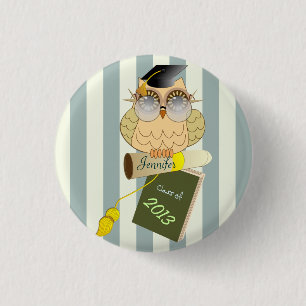 Macaron Rond 2,50 Cm Hibou de bande dessinée d'obtention du diplôme et