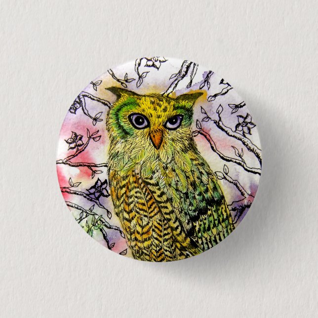 Macaron Rond 2,50 Cm Hibou jaune (Devant)