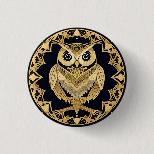 Macaron Rond 2,50 Cm Hibou Ornemental Doré avec Motif Décoratif