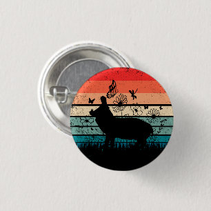 Macaron Rond 2,50 Cm Hippo Hippopotame Vintage rétro Hippo Lover Hippo