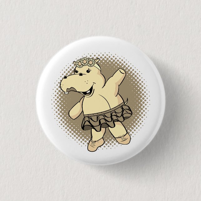Macaron Rond 2,50 Cm Hippo Sepia Ballerina Avec Tutu (Devant)