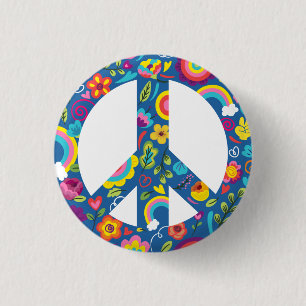 Macaron Rond 2,50 Cm Hippy 60s Boho Peace Sign