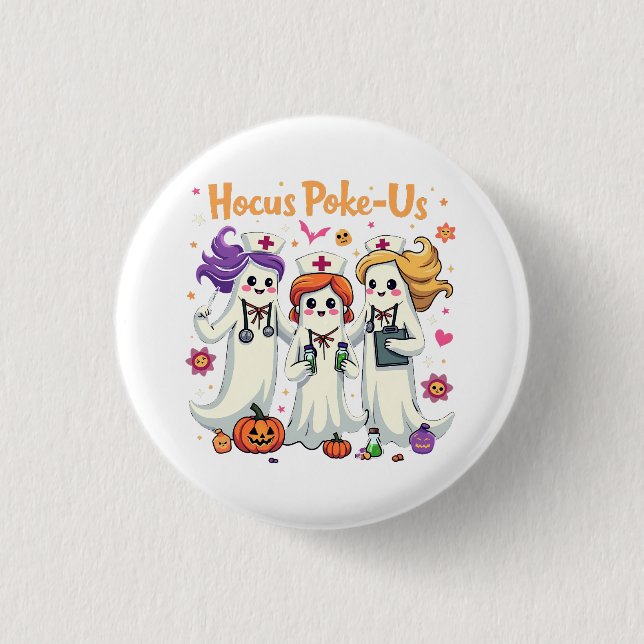 Macaron Rond 2,50 Cm Hocus-Poke Nous Infirmier Éffrayant Halloween Fant (Devant)