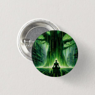 Macaron Rond 2,50 Cm Homme au code vert méditant sous l'arbre de l'illu