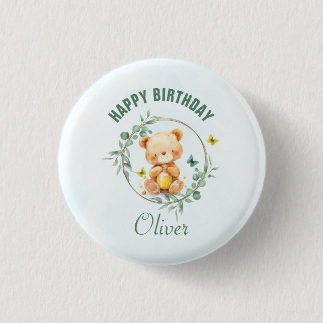 Macaron Rond 2,50 Cm Honey Bear Végétal Joli Garçon Anniversaire (Devant)